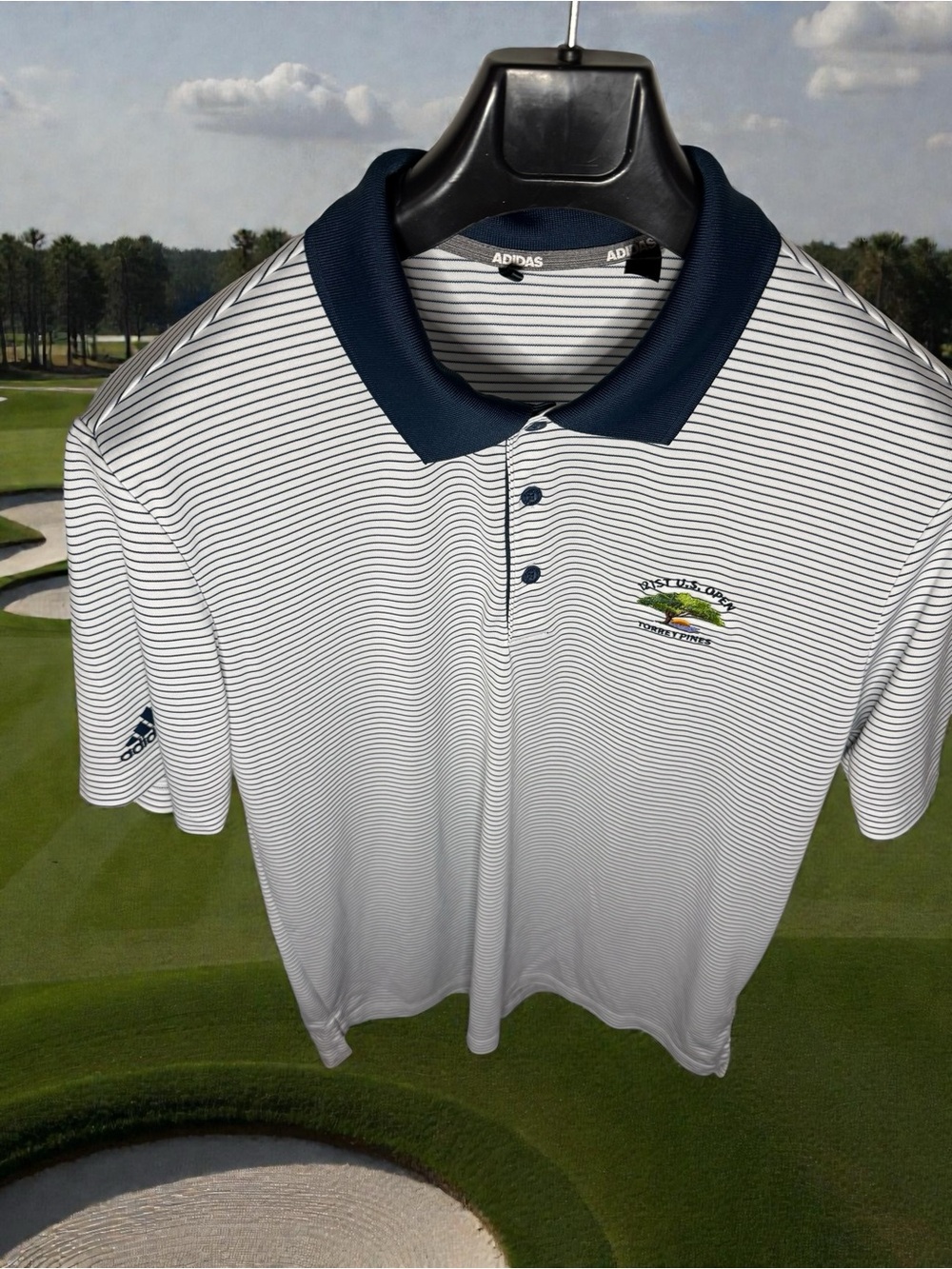PGA Tour Men’s White & Navy Striped Golf Polo